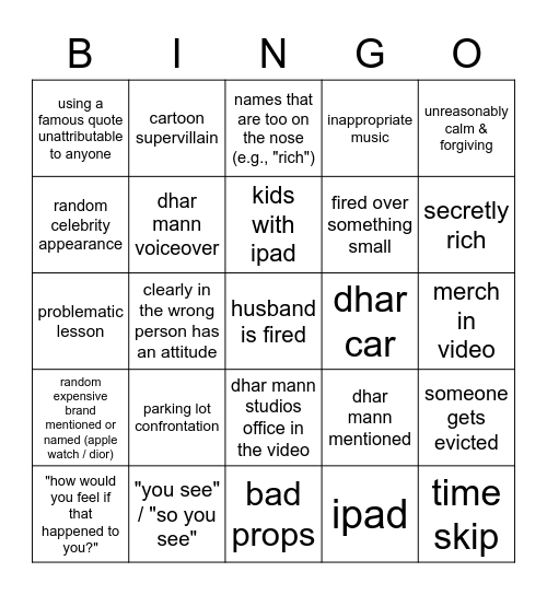 Dhar Mann Bingo v2 Bingo Card