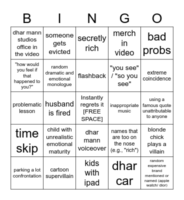 Dhar Mann Bingo v2 Bingo Card