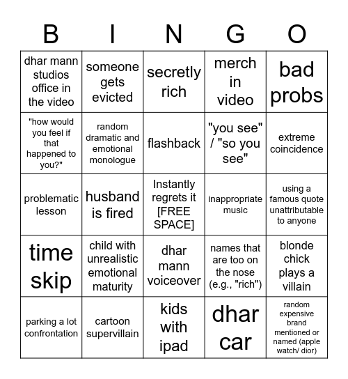 Dhar Mann Bingo v2 Bingo Card