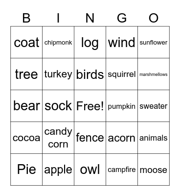 Fall Bingo Card