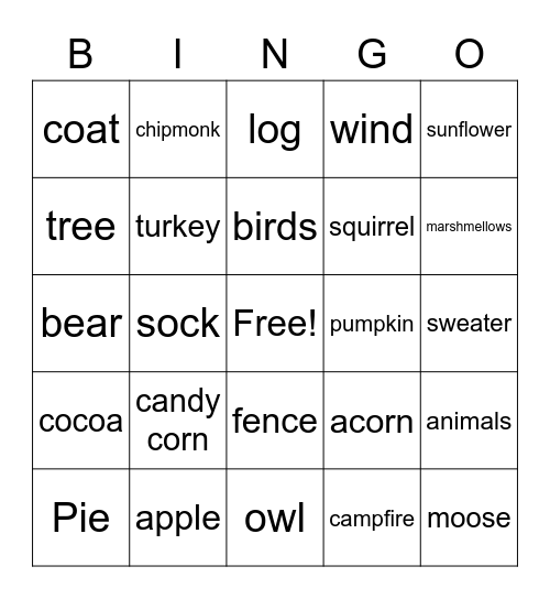 Fall Bingo Card