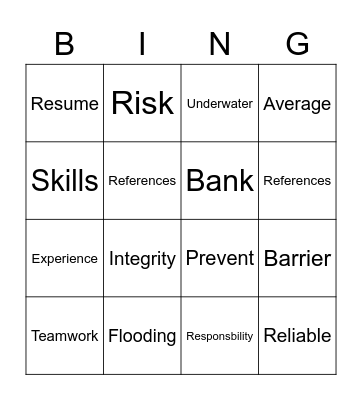 Vocabulary Bingo Card