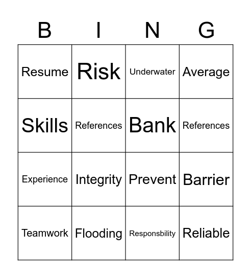 Vocabulary Bingo Card