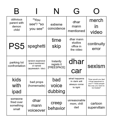 dhar ingo Bingo Card