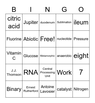 Science Trivia Bingo Card
