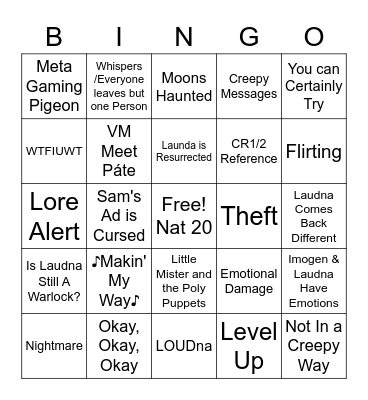 Critical Role Campaign 3 Episode 38 Bingo Card