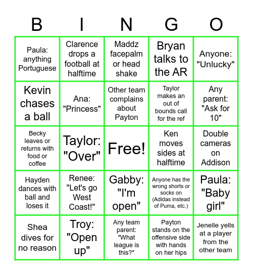 Krossfire Bingo Card