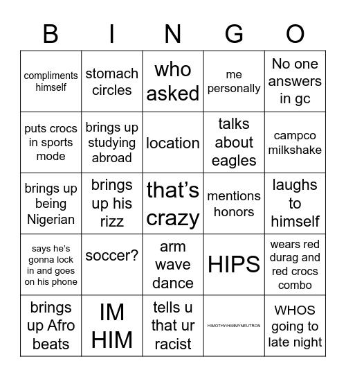 TENI Bingo Card