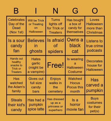 Halloween Bingo Card