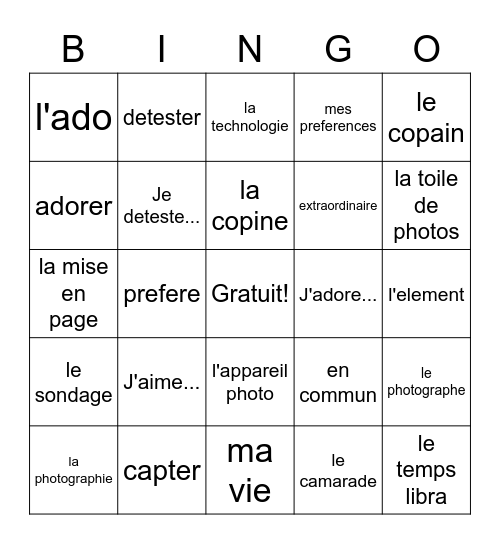 My Photo Album - Class 7 / 8 Bingo Card