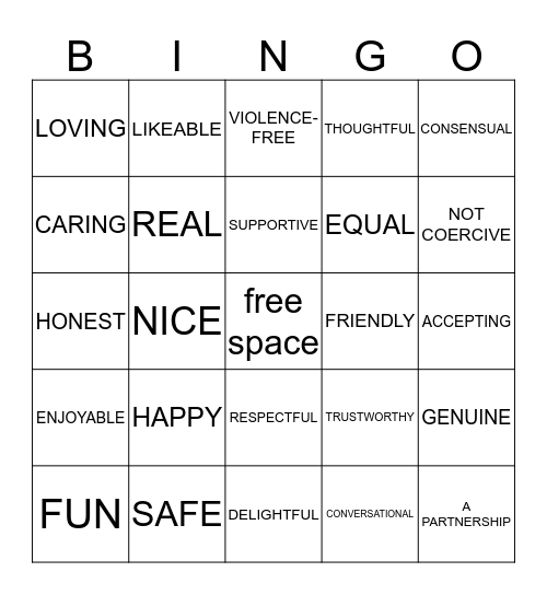 Relationships should be... Bingo Card