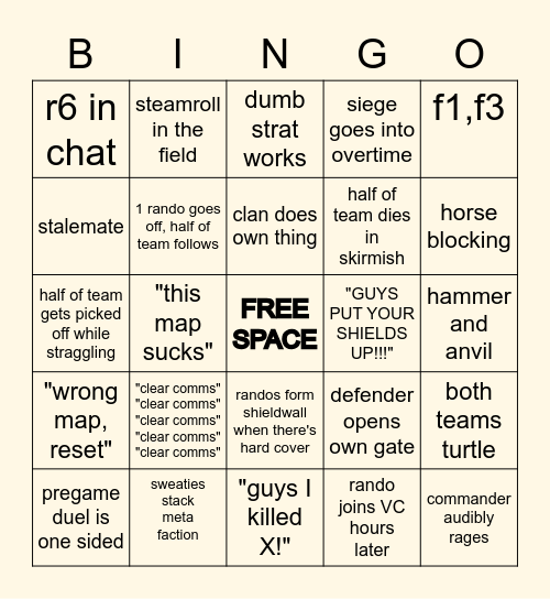 Calradic Campaign Bingo Card