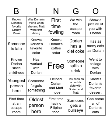 Dorian’s Bachelorette Bingo Card