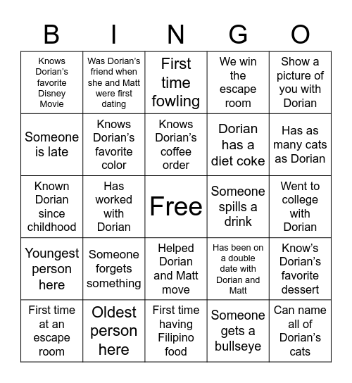 Dorian’s Bachelorette Bingo Card