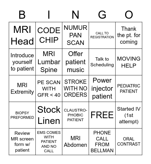 DAYSHIFT MRI & CT Bingo Card