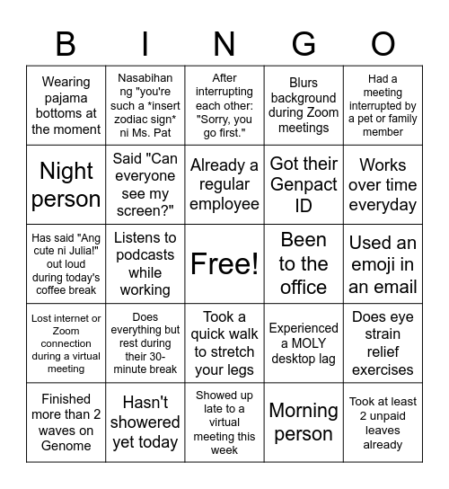 Untitled Bingo Card