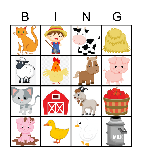 farm animals Bingo Card