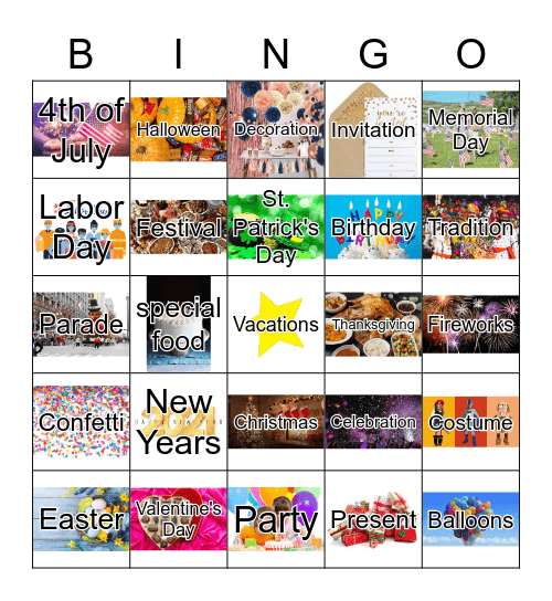 Celebrations Bingo Card