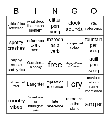 Midnights Bingo Card