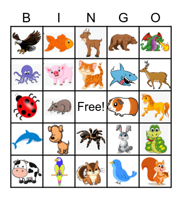 ANIMALS Game 2 Bingo Card