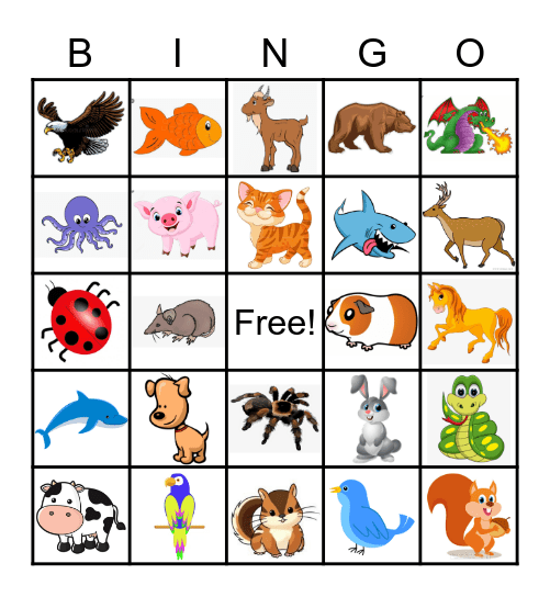 ANIMALS Game 2 Bingo Card