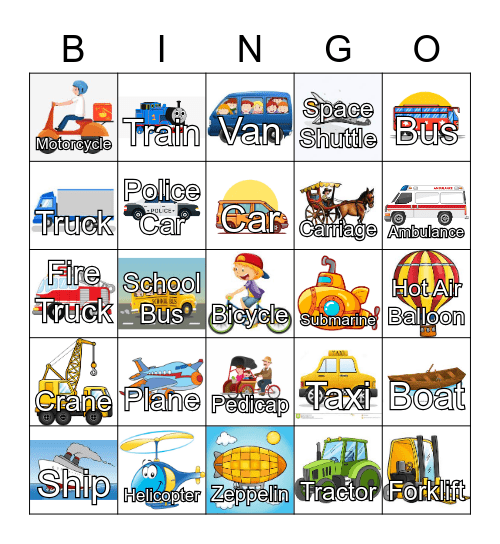 Transportation Bingo Card