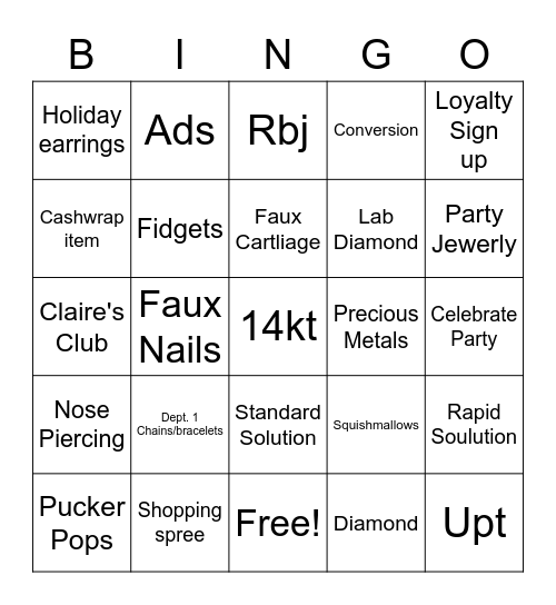 3406 Bingo Stars Bingo Card