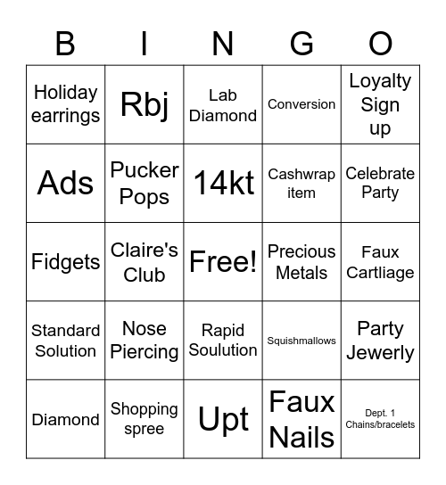 3406 Bingo Stars Bingo Card