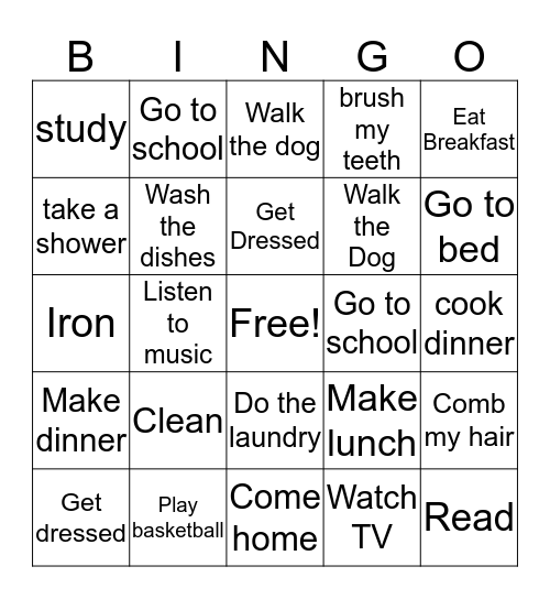 Everyday Activities Bingo Card