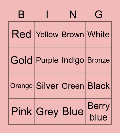 Colour Bingo Card