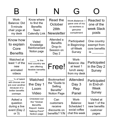 Knowledge Week 1 Bingo Card