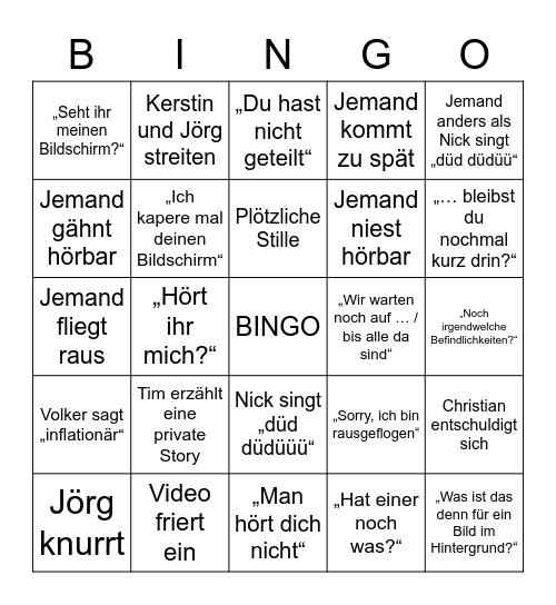 phenox Bingo für Teams-Meetings Bingo Card