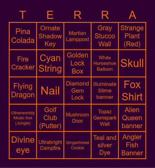 Terraria night beast Bingo Card