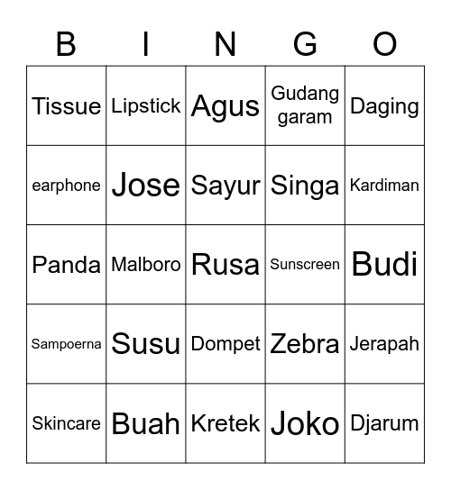 Yiyi Bingo Card