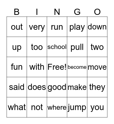 First Grade Wonders Unit 1 Words Bingo Card