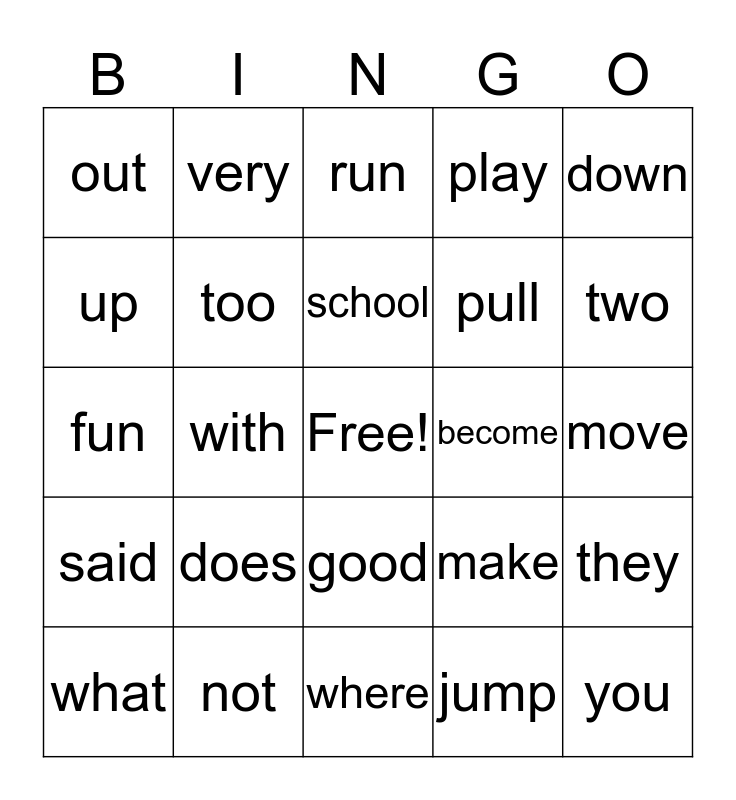 First Grade Wonders Unit 1 Words Bingo Card