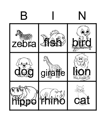 Animals Bingo Card