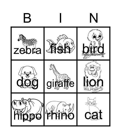 Animals Bingo Card