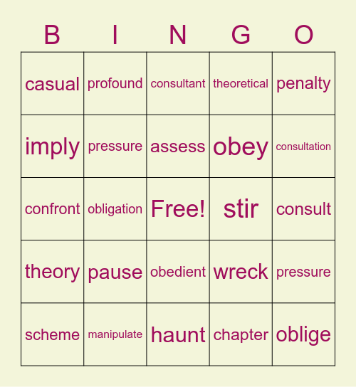 test Bingo Card