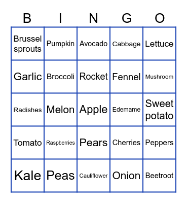 Fruit & Veg a week bingo Card