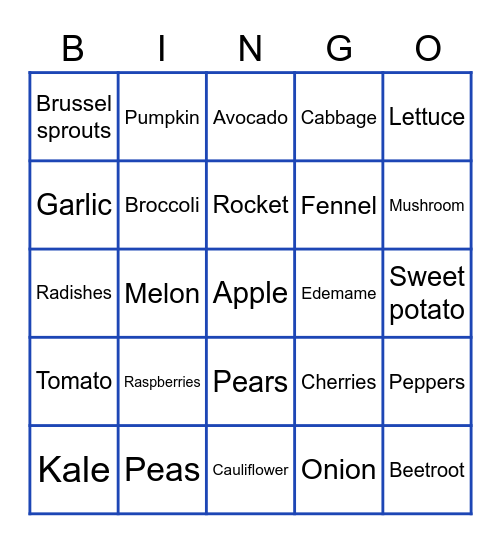 Fruit & Veg a week bingo Card