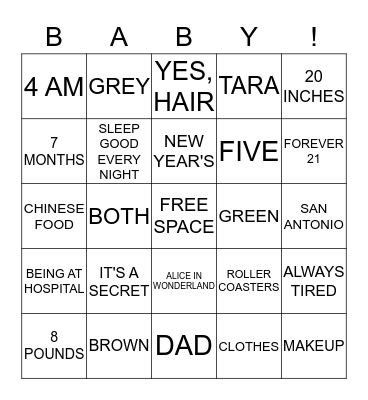 TARA'S SHOWER Bingo Card