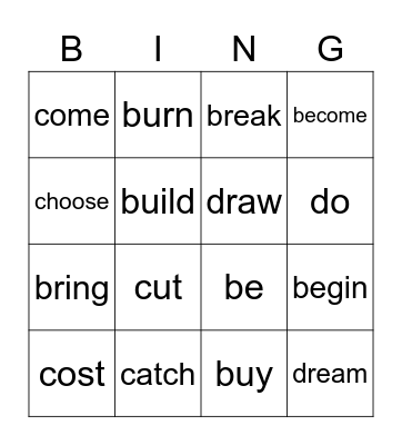 irregular verbs Bingo Card