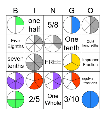 3rd grade Fractions Bingo Set 1 Bingo Card