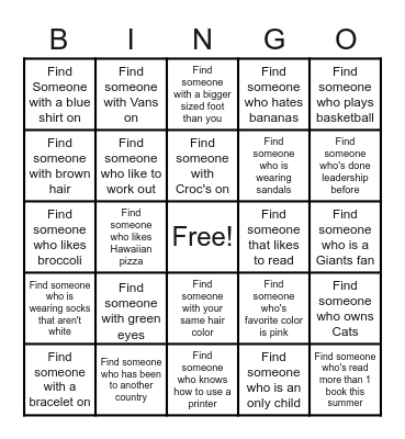 Classmate Bingo Card