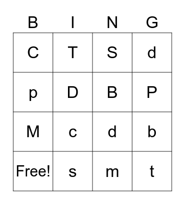 Letter Bingo Card