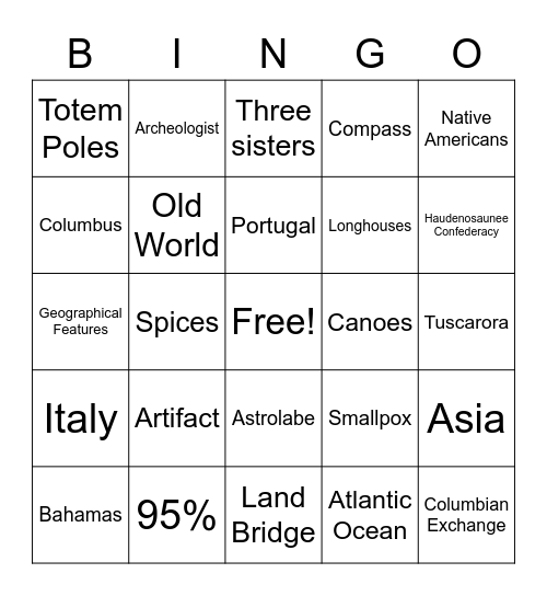 Early America Bingo Card