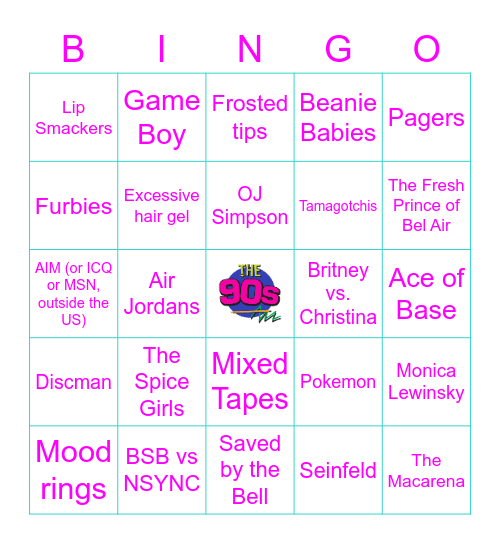 The 90s Bingo Card