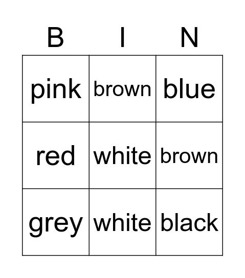 Colour Bingo Card