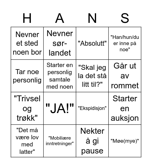 Hans Gunnar Bingo Card